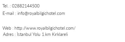 Royal Bilgi Hotel telefon numaralar, faks, e-mail, posta adresi ve iletiim bilgileri